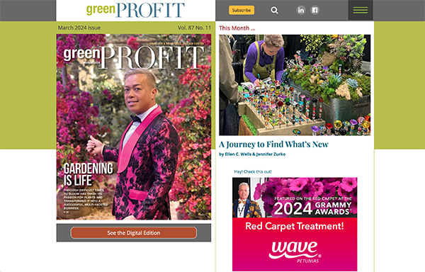 A screenshot of the GreenProfit website in March 2024 featuring Tu Bloom on its cover.