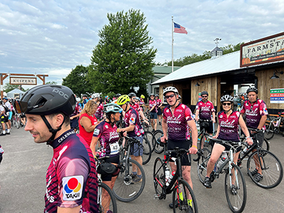 Group of bike riders getting ready to race