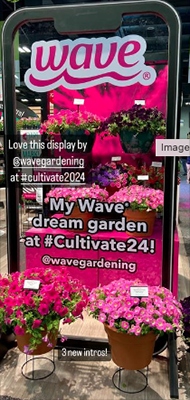 Pink life-size phone screen with bold bright flowers