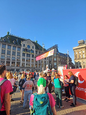 The start of the race in a downtown square