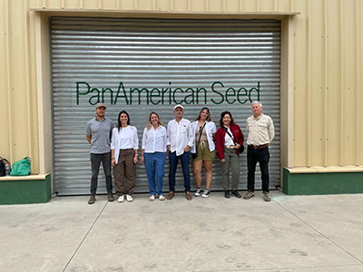 Group outisde of PanAmerican Seed greenhouse in Chile
