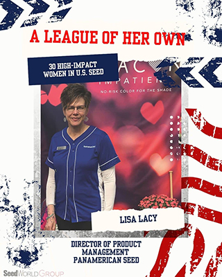 Baseball card of Lisa Lacy celebrating her success in the seed industry.