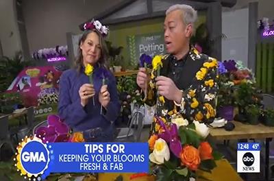 Ginger Zee of Good Morning America with Tu Bloom and Wave Pansies at the Philly Flower Show 2026