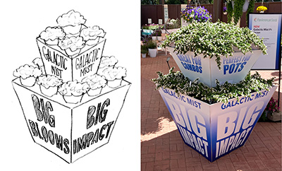 Sketch image and Bacopa Galactic Mist White display at CAST26