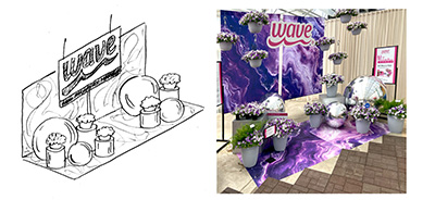 Sketch image and E3 Easy Wave Midnight Marble display at CAST26
