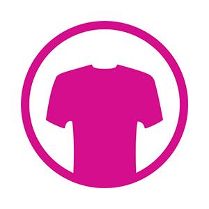 Pink tshirt icon in a circle.